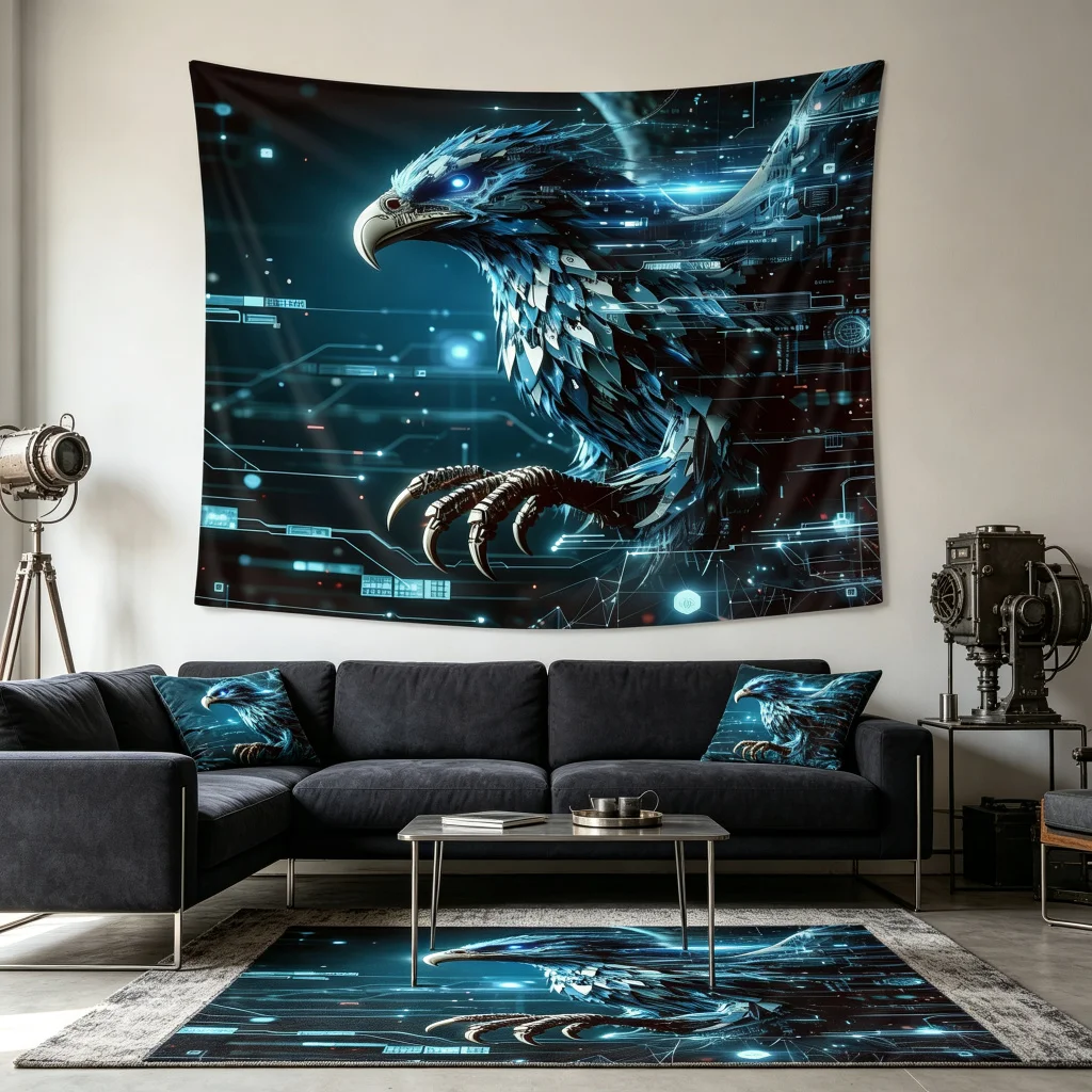 1PC Mechanical Eagle Art Print Backdrop Banner, Bedroom Living Room Photo Background, Polyester, Home Decor, Wall Art