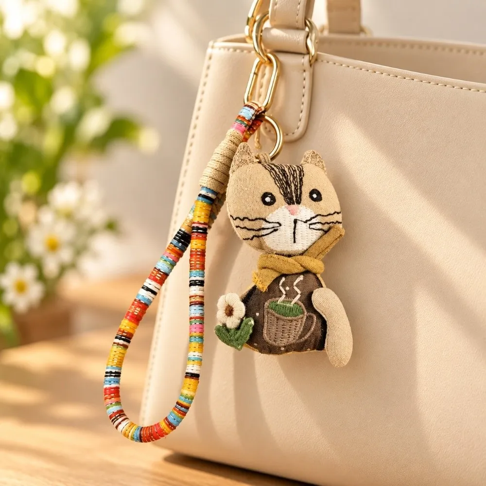 Versatile Cartoon Animal Keychain Handmade Cloth Lucky Keyring Portable Creative Handbag Charm Gift