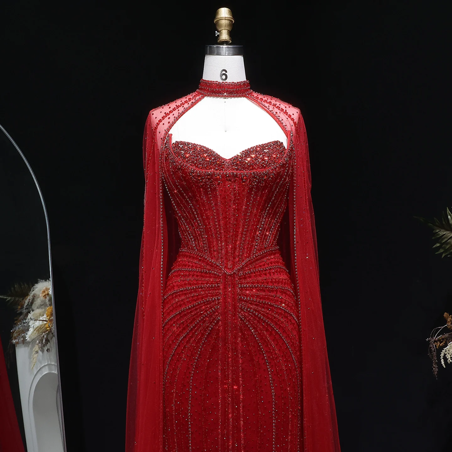 Sharon Said Luxuriöses Weinrotes Abendkleid mit Cape-Ärmeln, Lang, Rosa, für Damen, Hochzeit, Party, Ballkleider, Arabisch, SS156, Maßanfertigung – Detail 23
