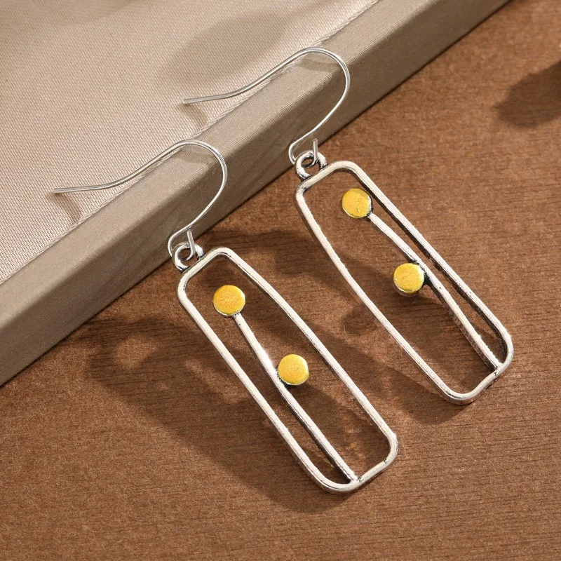 1Pair of Simple Elegant Two-color Geometric Open Rectangular Wire Earring Anniversary Banquet Birthday Party Vacation Accessory