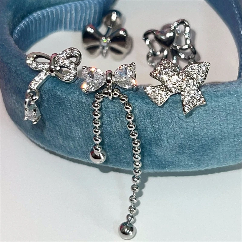 Advanced Silver Color Bowknot 316L Stainless Steel Ear Bone Nail New Fashion Delicate Zircon Earrings for Women Y2K Punk Jewelry