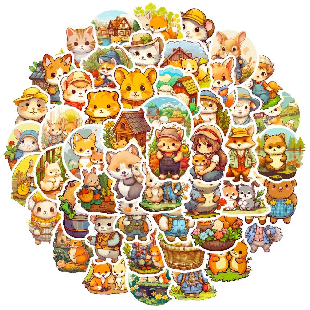 50Pcs Cartoon Animal Stickers Cat Rabbit Decals Stickers for Water Bottles Skateboard Laptops Suitcases Phone Case