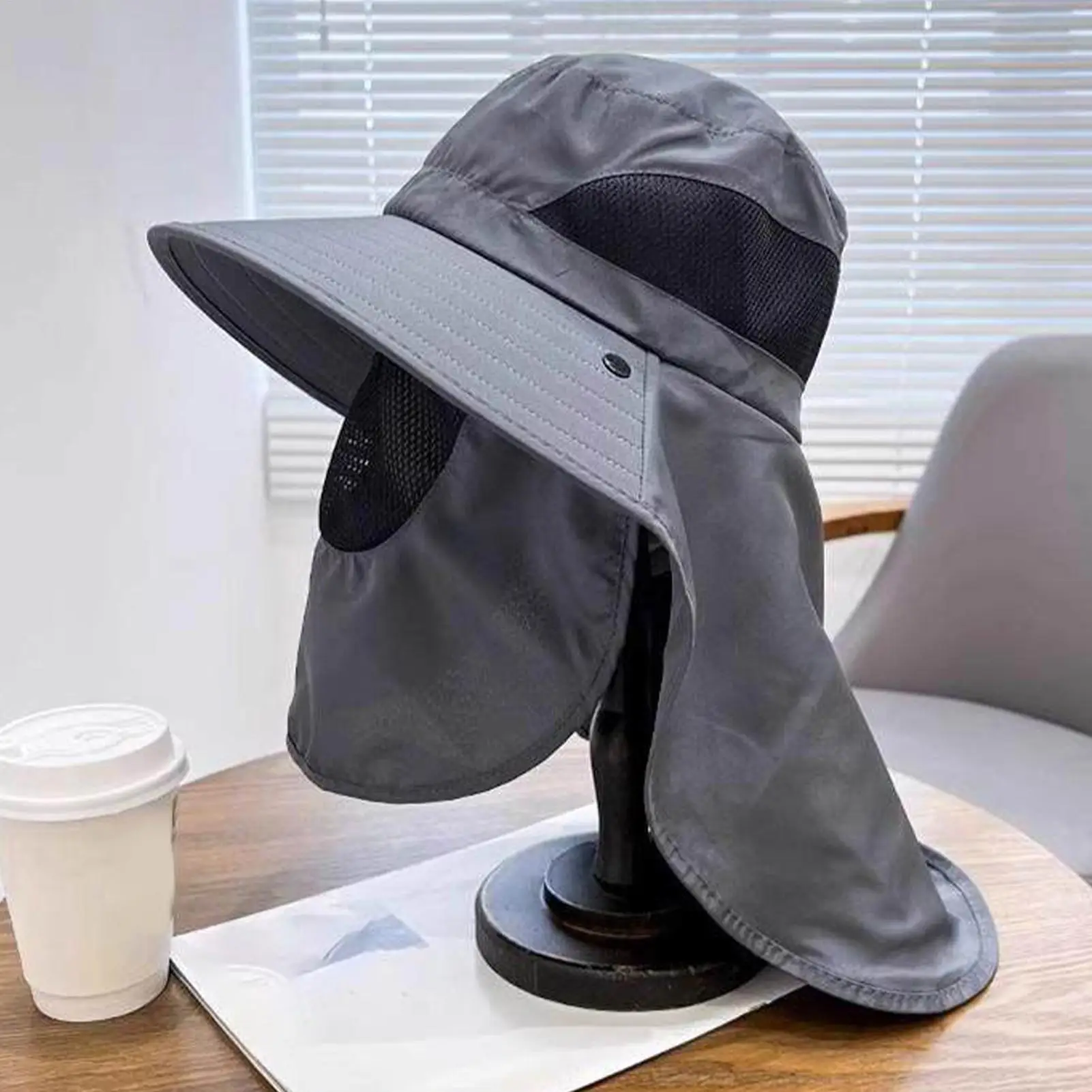 Mens UPF 50 Fishing Hat Adjustable 56-60cm Neck Flap Sun Hat Breathable Lightweight Boonie Caps Outdoor Hiking Beach Headwear ﻿
