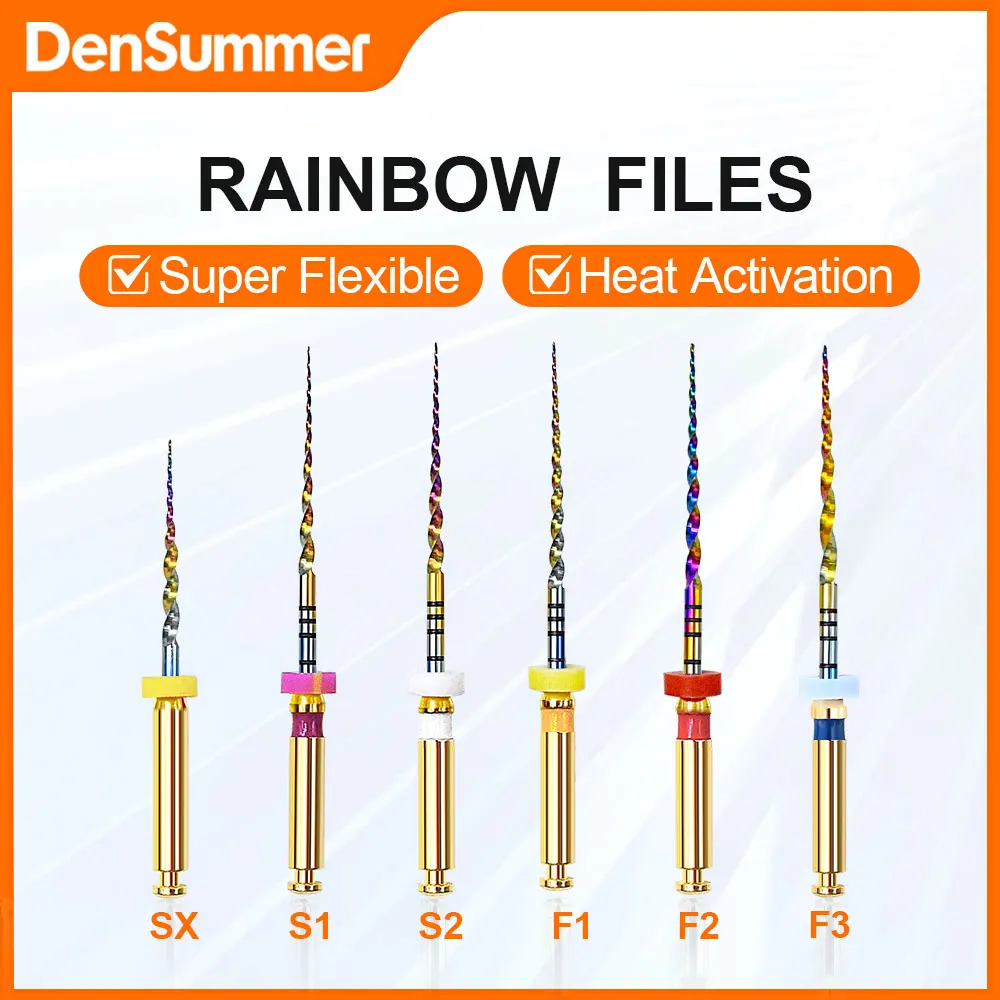 Densummer Rainbow File Series SX-F3 Gold Files Heat Activated NiTi Canal Root 21/25mm File Bend Endodontic Treatment Rotary File