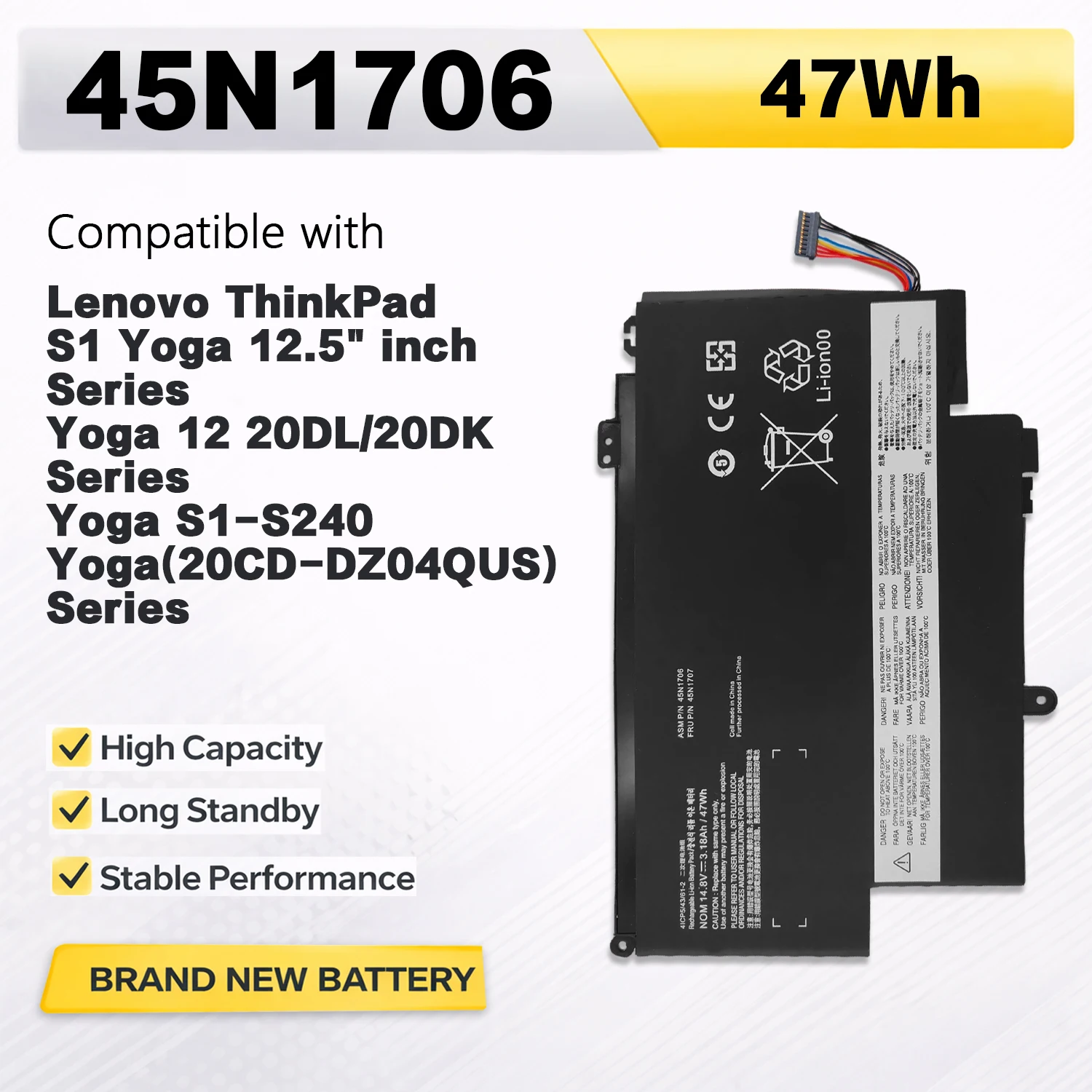 

PowerHub 45N1706 Laptop Battery Compatible with Lenovo Thinkpad S1 Yoga12 20CDCTO1WW 20CDA068CD 45N1704 45N1705 45N1707 47Wh