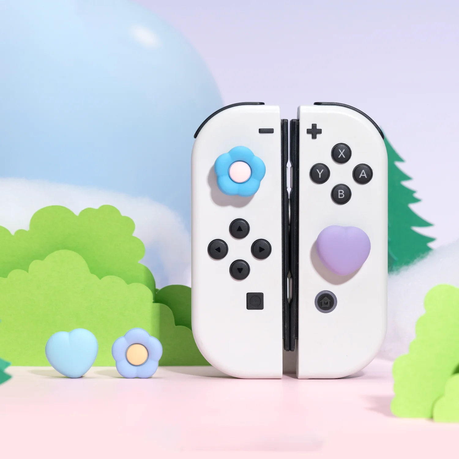 4Pcs Trái Tim Màu Tím Niềm Vui Con Nắm Ngón Tay Cái Joystick Mũ Mềm Silicone Bao Gồm Button Cho Nintendo Chuyển Đổi Màn Hình Oled Chuyển Đổi Lite điều Khiển