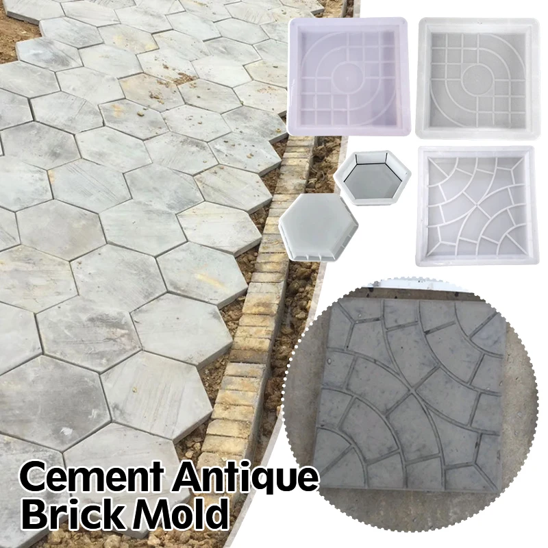 Garden Cement Mold 3D Carving Anti-Slip Concrete Plastic Paving Molds Square Garden Wall Making Brick Mould Garden Supplies