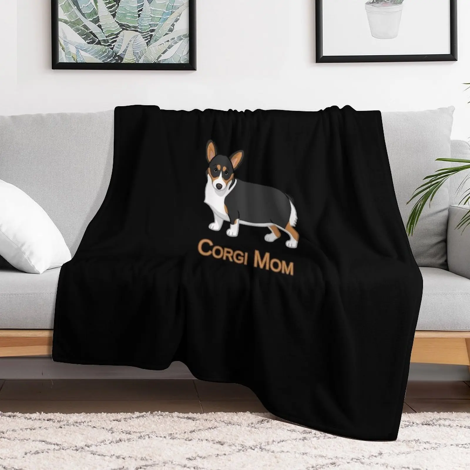 Cute Black Tricolor Pembroke Corgi Mom Dog Lover Throw Blanket Large Decorative Beds Blankets