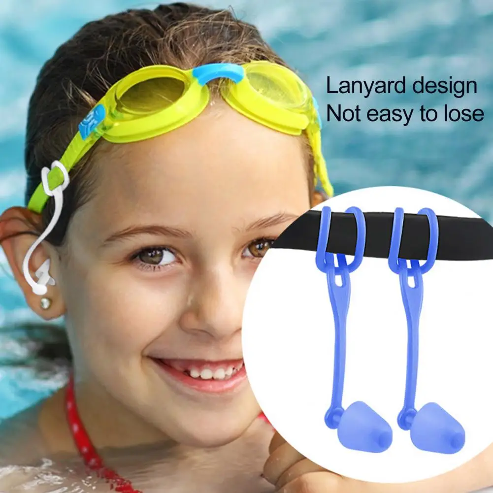 سدادات أذن للسفر مع سدادات أذن بحبل قصير مقاومة للماء من السيليكون للسباحة مع حبل لمياه الغوص للغواصين