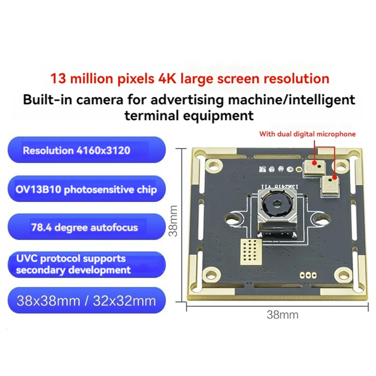 وحدة كاميرا USB SCLS 13MP 120 °   وحدة كاميرا تركيز تلقائي بدون تشويه 4160x3120 OV13B10 ميكروفون مدمج للكمبيوتر