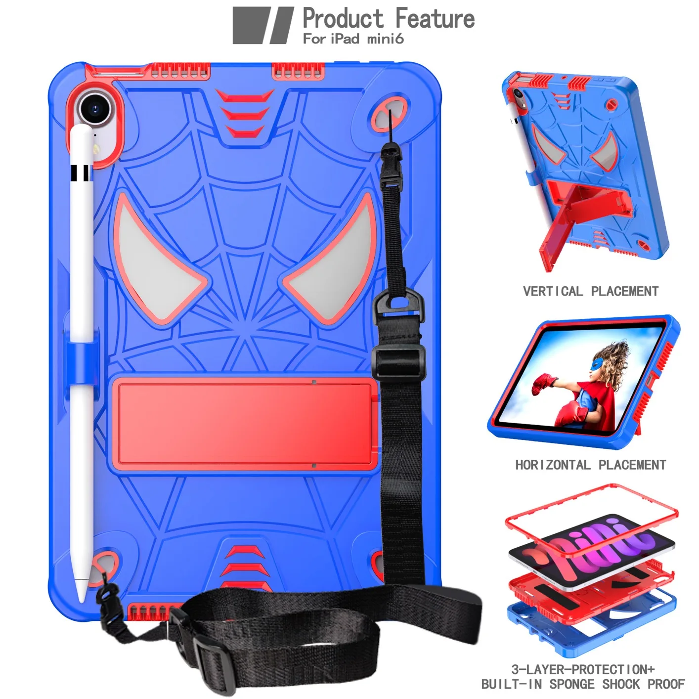 

Case For iPad Mini 6 Shockproof Kickstand Silicone All-inclusive Protective Shell Portable Shoulder Strap Desktop Stand