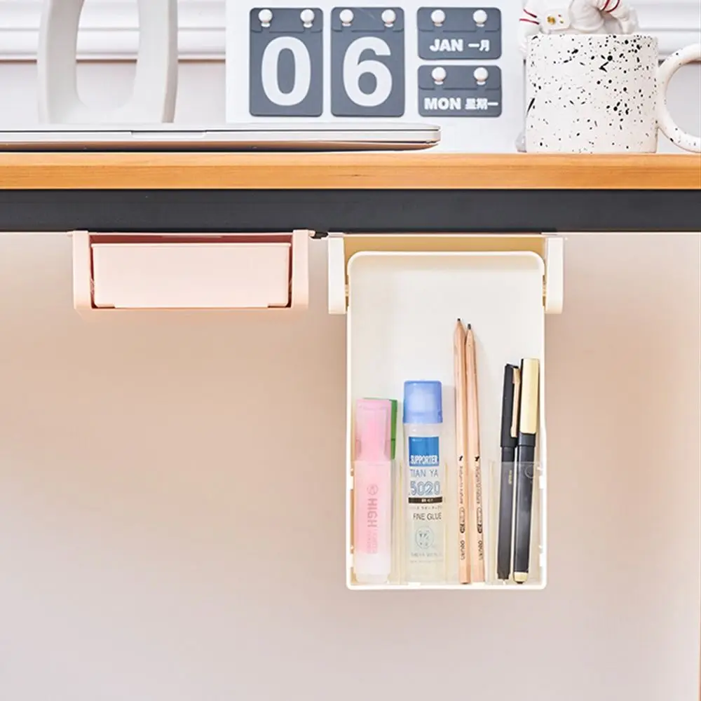 

Self-Adhesive Under Table Drawer Space Saving Adjustable Stationery Storage Box Easy To Install Slide Out Desk Pencil Holder