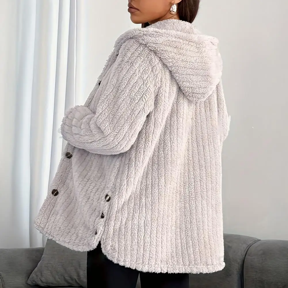 Comfortable Fall Jacket Warm Button Down Jacket Women’s Fleece Hooded Coat Oversized Button Front Jacket Warm Long for Fall