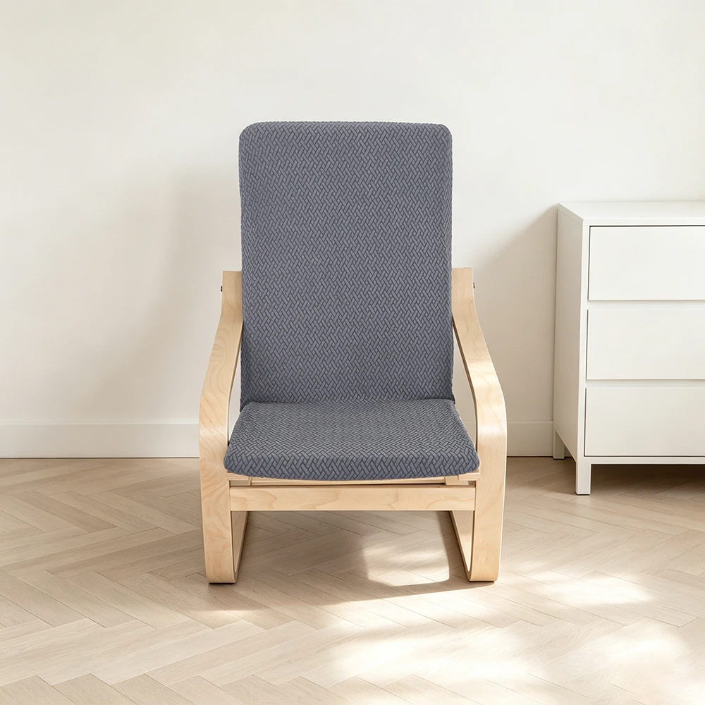 Jacquard Poang Chair Cover Washable DustProof Armrest Solid Chair Pad Slipcover Non‑Slip Lounge Chair Protector for Living Room