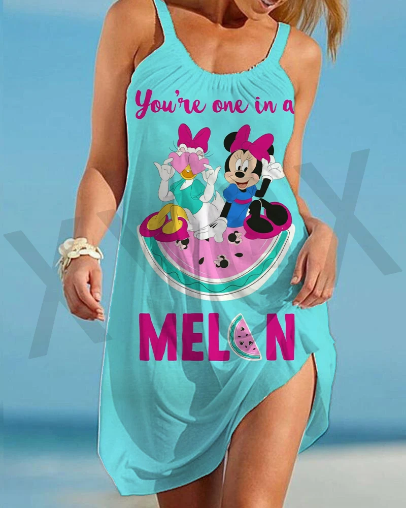 

Summer Disney Mickey/Minnie Mouse Women's Loose Beach Dress Suspender Sexy Print Cartoon Sleeveless Stretch Camisole 2022 New