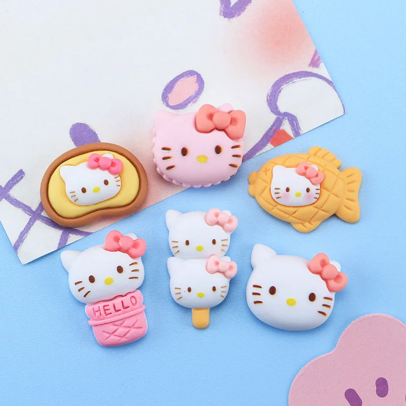 10pcs Sanrio Snapper Hello Kitty handmade accessories DIY hole shoe buckle accessories decoration hair clip resin accessories