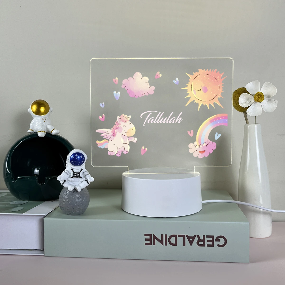 Luz Nocturna Visual 3D con nombre personalizado, impresión UV de princesa de dibujos animados, decoración de habitación de niños, nombre personalizado, regalo de cumpleaños, 1 unidad