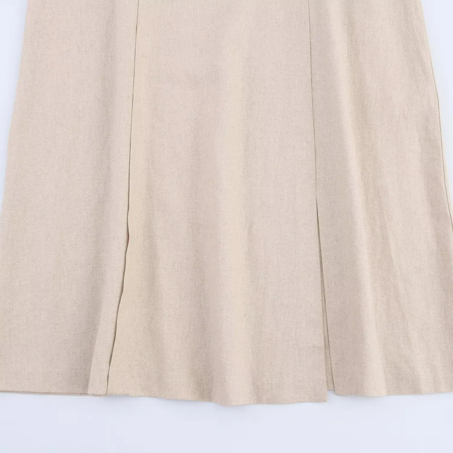 KONDALA Vintage Casual Khaki Lace Zipper Linen Midi Woman Skirt Fashion 2025 Holiday Beach Elegant Chic Streetwear Split Skirts