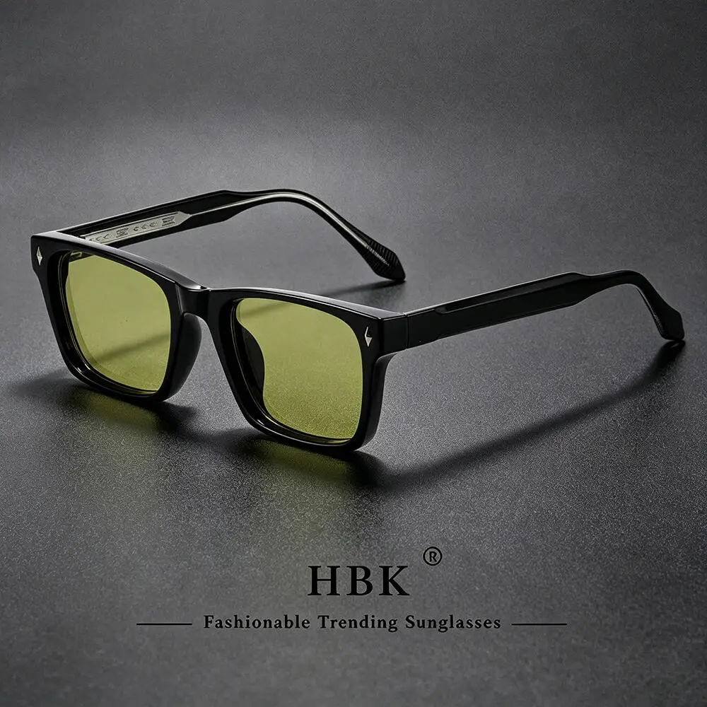 HBK Vintage Men Square Sunglasses Cellulose Propionate Temple Tips Sun Glasses Fashion Women Outdoor Travel Business Glasses