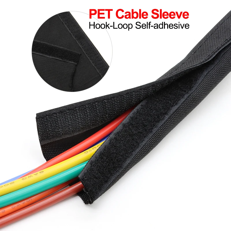 1/5m PET Braided Cable Sleeve Self-adhesive 16mm - 100mm Flame Retardant Insulated Wire Harness Wrapped Protective Nylon Sheath