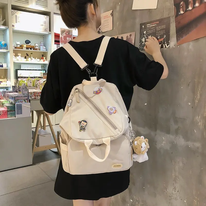 JIAERDI Harajuku Nylon Schoolbag Women Folds Multipurpose School Bags For Teenage Girls Vintage Beige Student Backpack Aesthetic