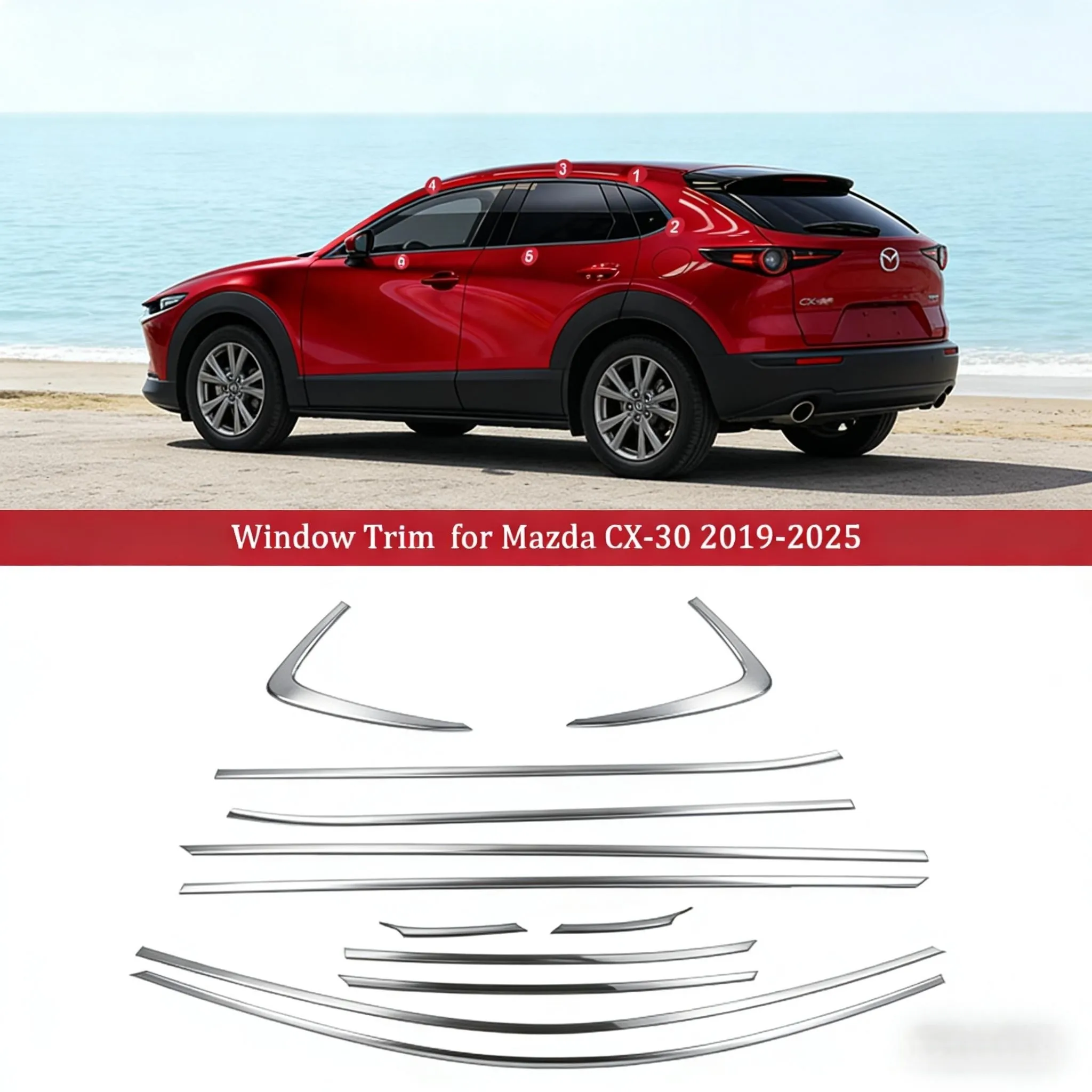 

For Mazda CX-30 CX30 2019-2025 Black Silver 10pcs Exterior Window Molding Decorative Strip Sill Side Cover Trim Car Accessories