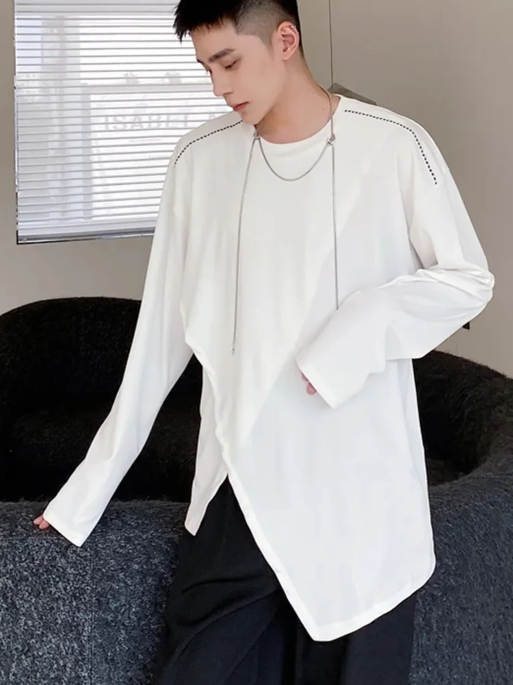 Men's Long Irregular Sleeve Top Niche Casual Asymmetric Hem High End Soft Fabric Minimalist Streetwear Daily Wear ZTEP