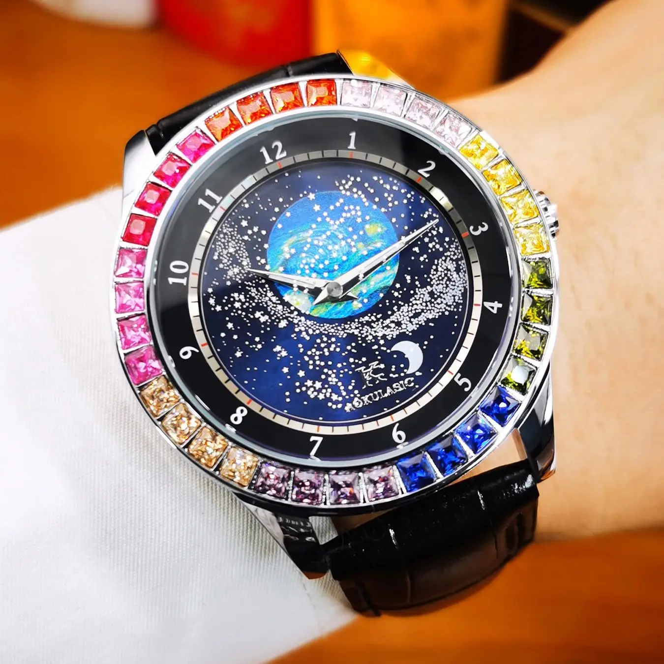 

Роскошные механические часы AOKULASIC для мужчин со светящимся дизайном и кожаным ремешком