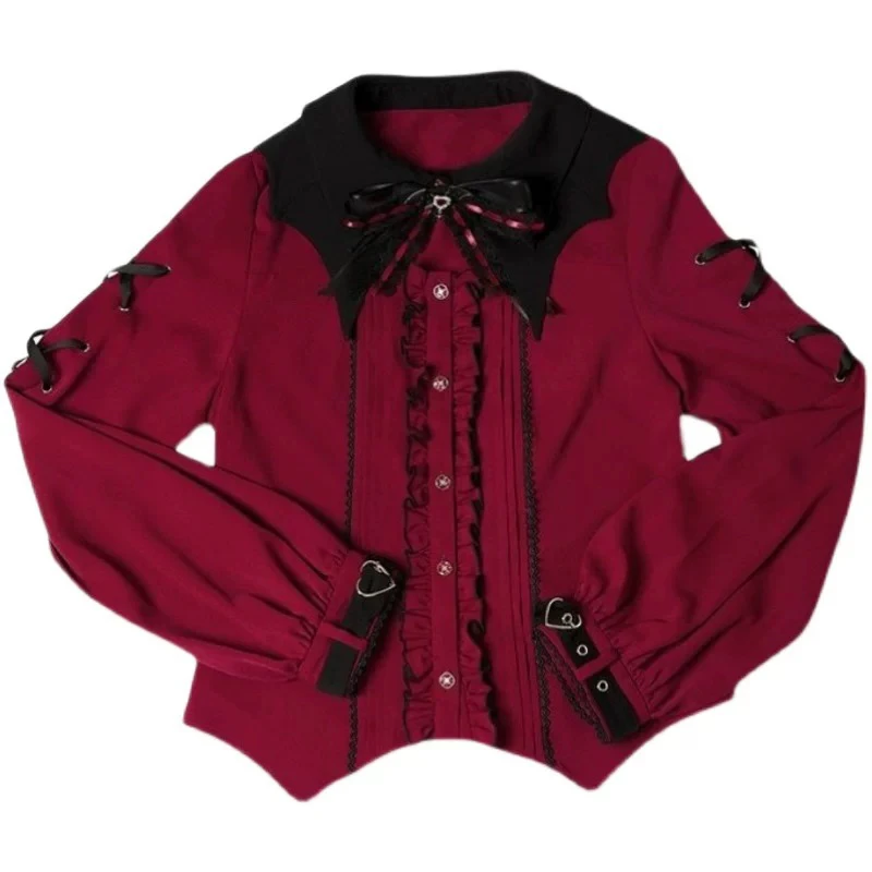 

K Хэллоуин Летучая Мышь Кружевной Воротник Длинный Све irt Красный Блэ Лолита Топ Женский Faion Commute Sle Slim Fit Полиэфирное Волокно