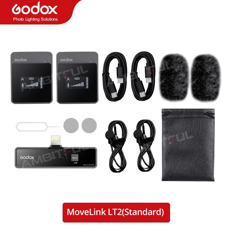 Godox MoveLink M2 UC2 LT2 2.4GHz Wireless Lavalier Microphone for DSLR Cameras Camcorders Smartphones, and Tablets for YouTube