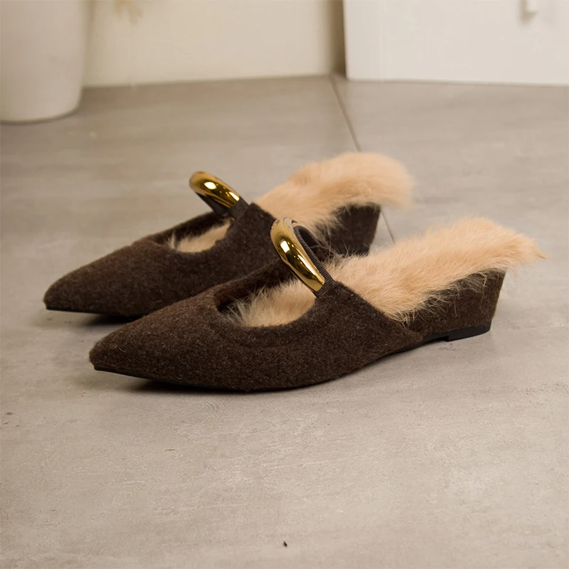 النساء أشار تو رقيق النعال الشقق البغال أحذية مصمم Slingback أحذية 2025 الشتاء مثير الوجه يتخبط قصيرة أفخم Zapatos #4