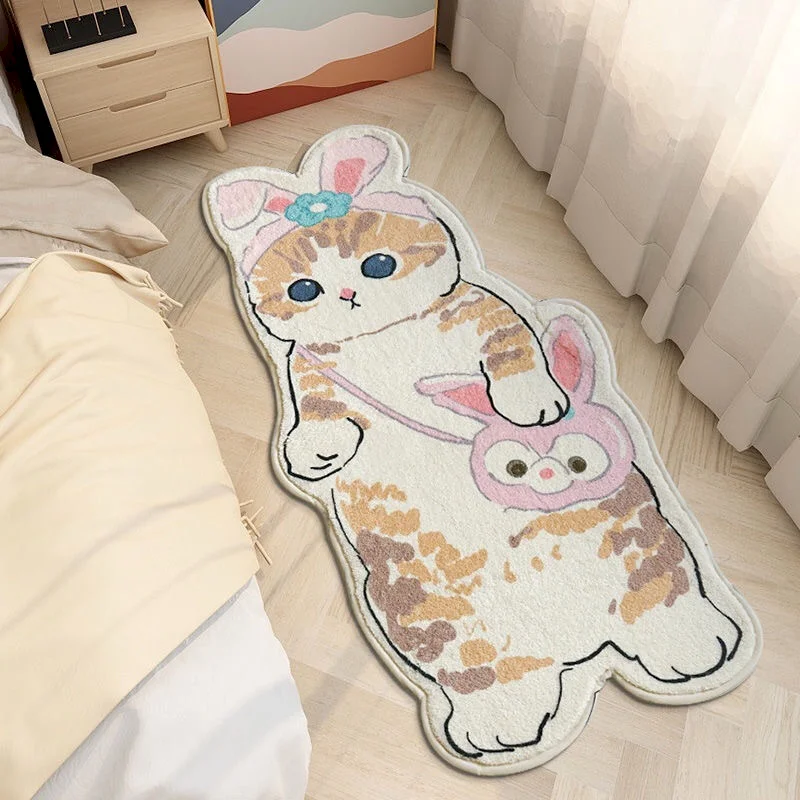 VIKAMA Cartoon Standing Cat Backpack Strawberry Animal Shaped Carpet Cute Anti Slip Soft Floor Mat Indoor Home Decoration