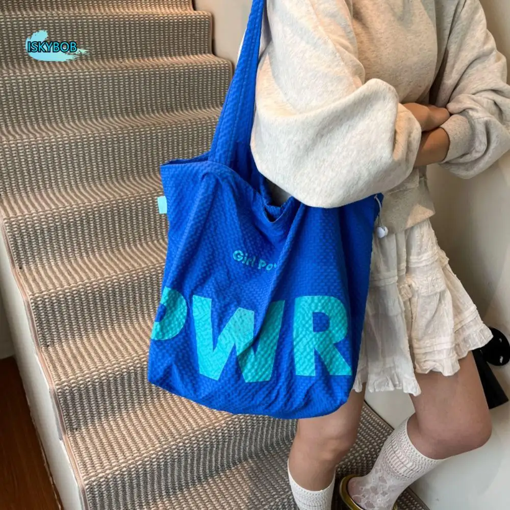 

Korean Style Woman's Shoulder Bag Portable Casual Letter Printing Drawstring Bag Lightweight Eco-Friendly Nylon Bucket Bag Women