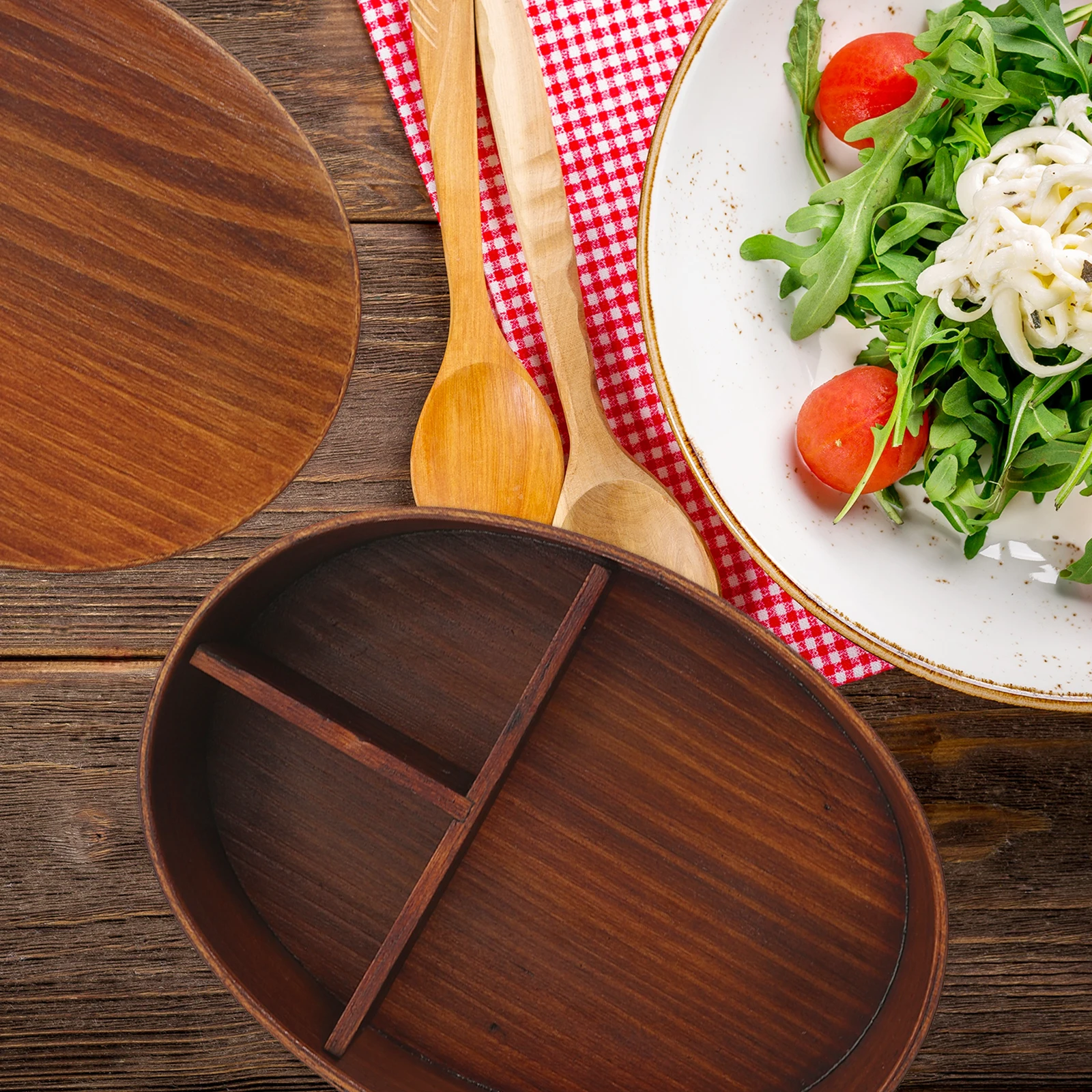 

Practical Wooden Lunch Box Single Layer Food Container Brown Portable for Students Office Workers Simple Design
