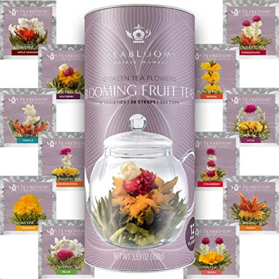 Teabloom Fruchtblühende Tees 12 Einzigartige Blumensorten von Tees in 12 Köstlichen Fruchtgeschmacksrichtungen Jede blühende Teekugeln Steeps Up