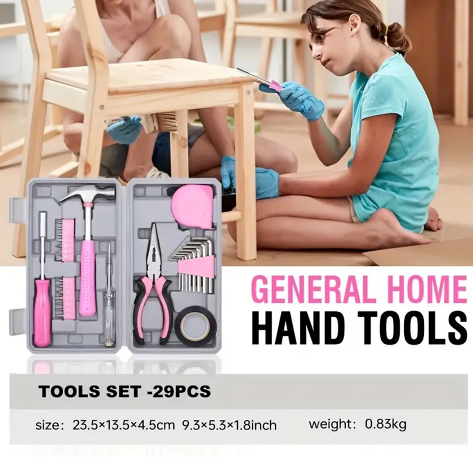 

29pcs Combination Package Mixed Tool Set with Measuring Tape Nail Hammer Essential Hand Tools for Home Garage Office and College