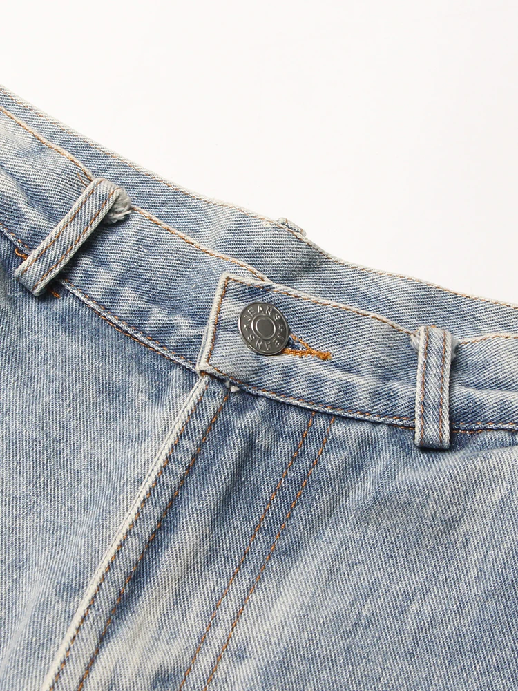 TWOTWINSTYLE Solid Denim Shorts For Women High Waist Patchwork Chain Temperament Casual Loose Sexy Short Panst Female Summer New