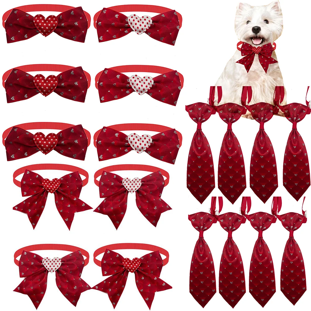 50/100pcs Cute Dog Bow Tie Love Style Pet Supplies Valentine\'s Day Small Dog Bowtie Pet Dog Cat Bowties Small Dog Red Bows