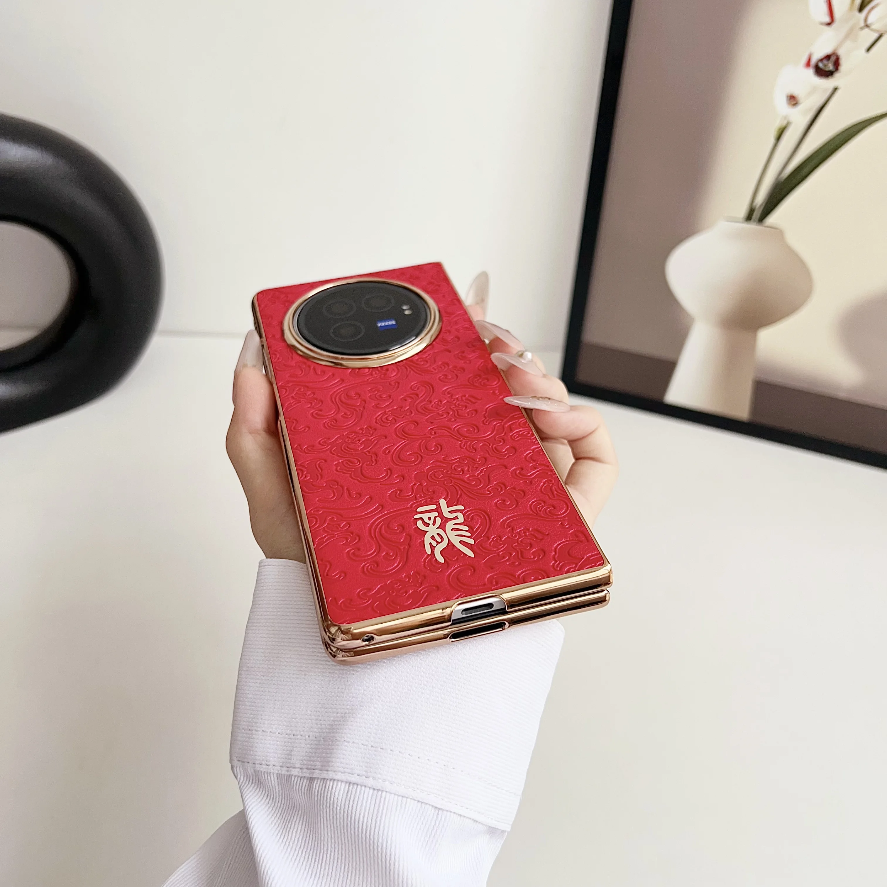 Electroplating+leather limited dragon pattern back cover For vivo X Fold3 Fall prevention Phone Case For vivo X Fold