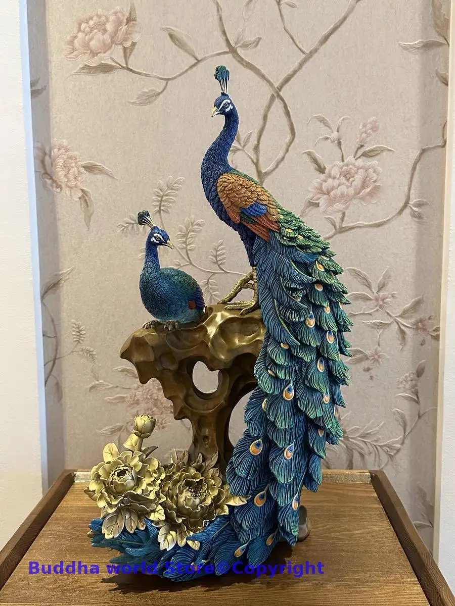 

HUA KAI FUGUI Amazing 2025 TOP copper carving ART high grade Prosperous GOOD LUCK birds peacock HOME OFFICE company decoration
