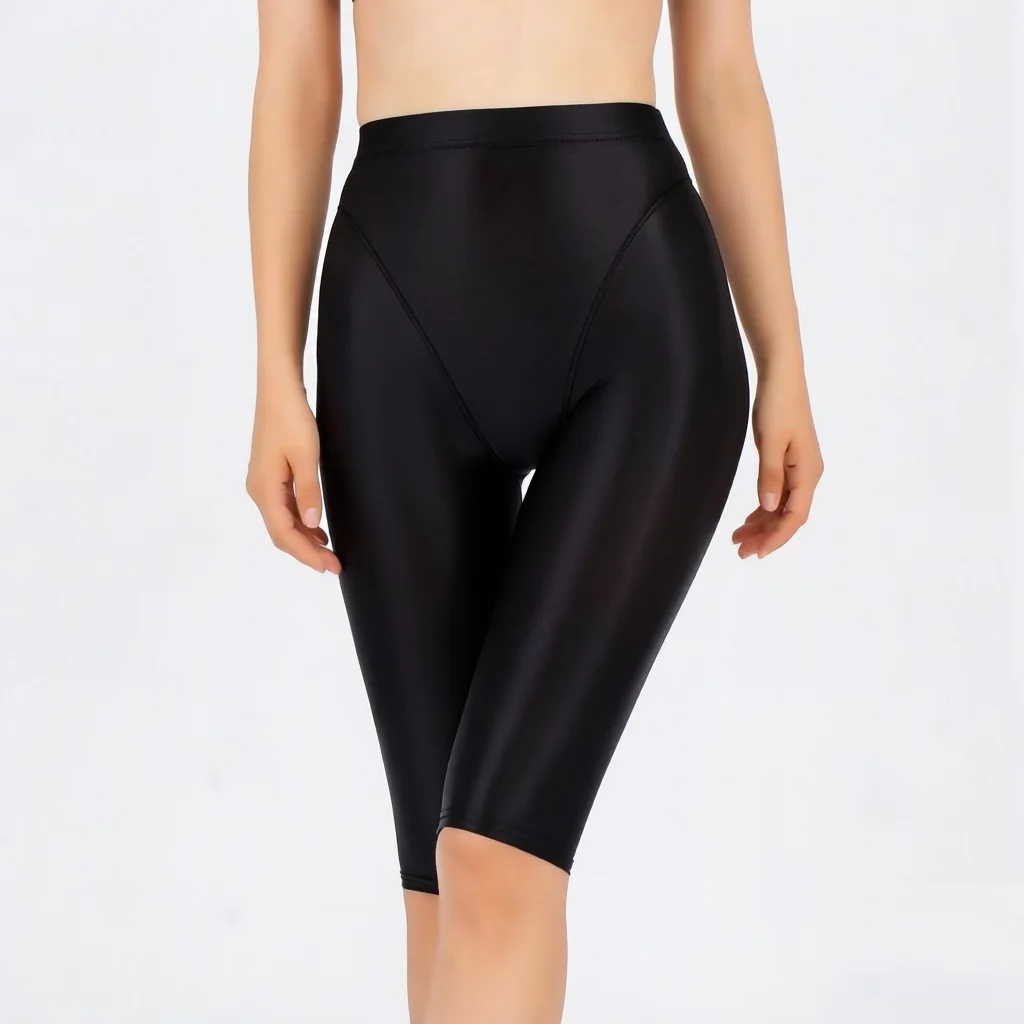 Sexy Girl Hot Shorts Oil Glossy Shiny Elastic Semi Transparent Casual Plus Size Tight Yoga Shorts Candy Color Five Quarter Pants