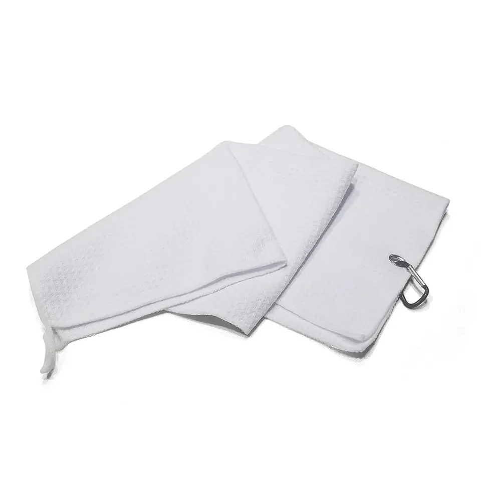 Sublimation Blank White Cleaning Microfiber Gym Sport Summer Golf Quick Waffle Towel with Carabiner Clip Hook for Custom Logo