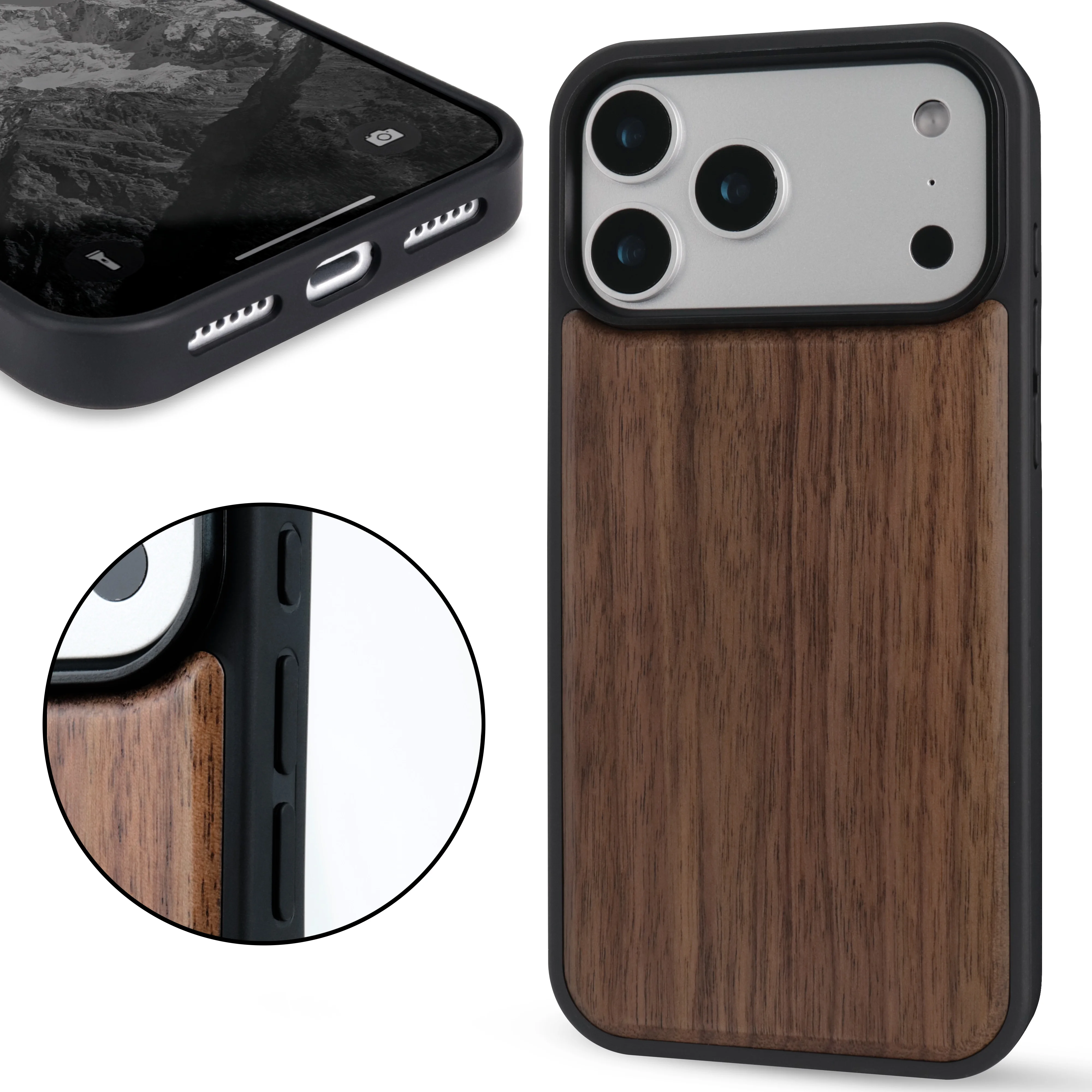 Luxury Shockproof Walnut Cherry Wood Phone Case For iPhone, 17 Pro, 17 Pro Max Soft Bumper Cases Cover - view 5