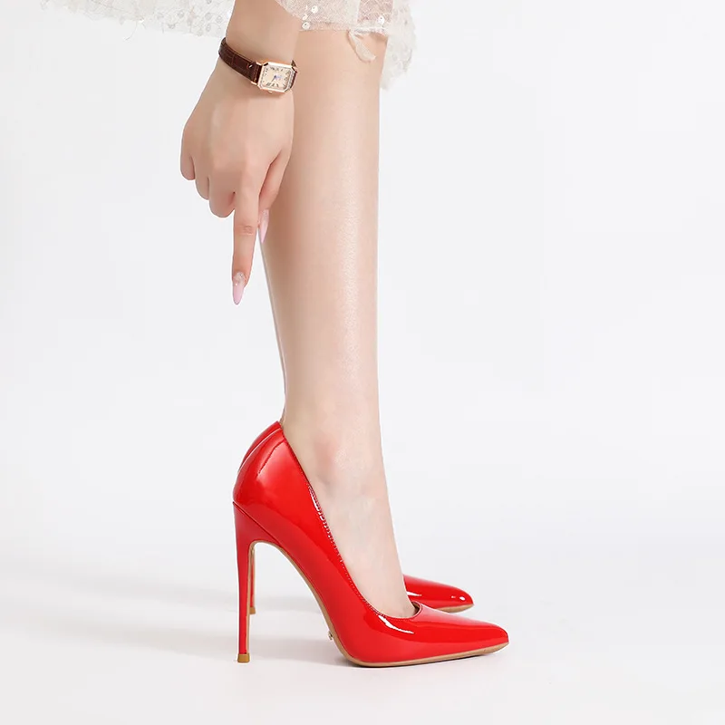 MAIRENISI بسيط كعوب عالية على الموضة جلد طبيعي سيدة المرأة مضخات خنجر 12 سنتيمتر فستان الحفلة الراقصة صنم الكعوب أسود أحمر حجم 46 #1