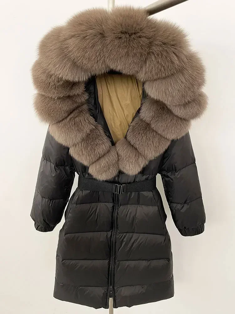 OFTBUY Long Winter Jacket Women Real Natural Fox Fur Collar Hooded Thick Warm 90% White Duck Down Coat Female Streetwear Casual