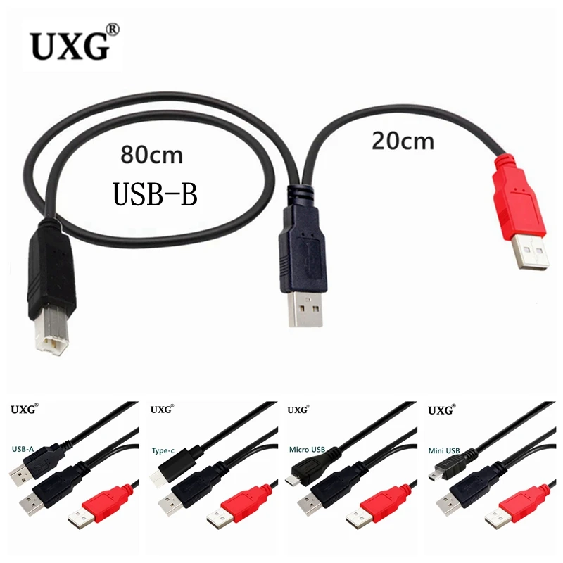 For Mobile Hard Disk Printer Y Type Data Cord Double Head USB-B USB 2.0 Micro Mini 5pin Type-c External USB Power Supply Cable