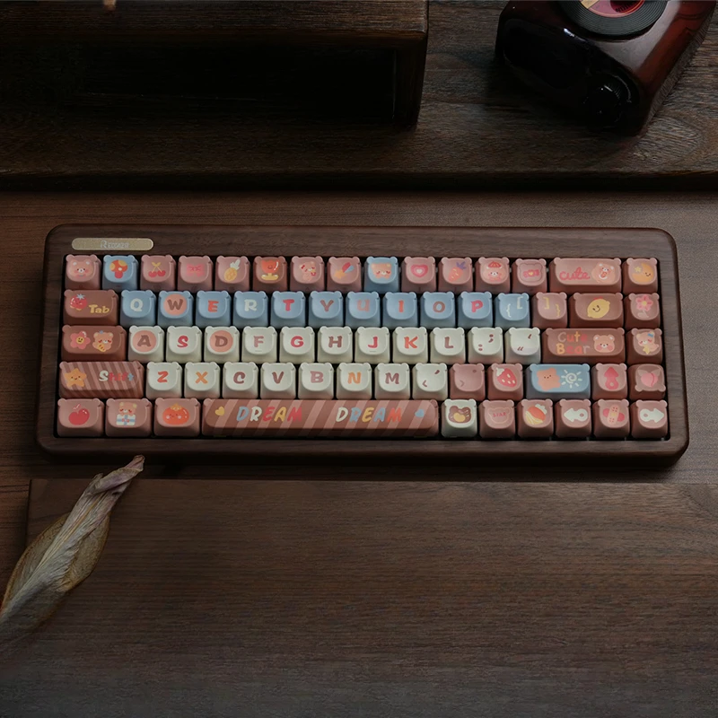 R68 Keyboard Mekanikal kayu 68 tombol nirkabel Bluetooth kustom cangkang walnut panas Keyboard Gaming RGB Backlight Gasket Keyboard