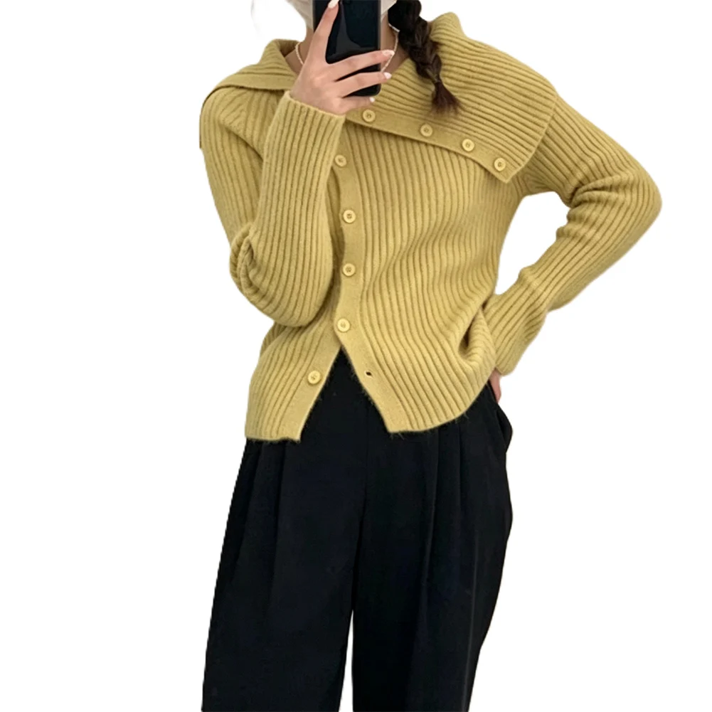 Solid Color Outerwear Women Knit Cardigan For Daily Commute Medium Elasticity Four Season Suitable New Condition