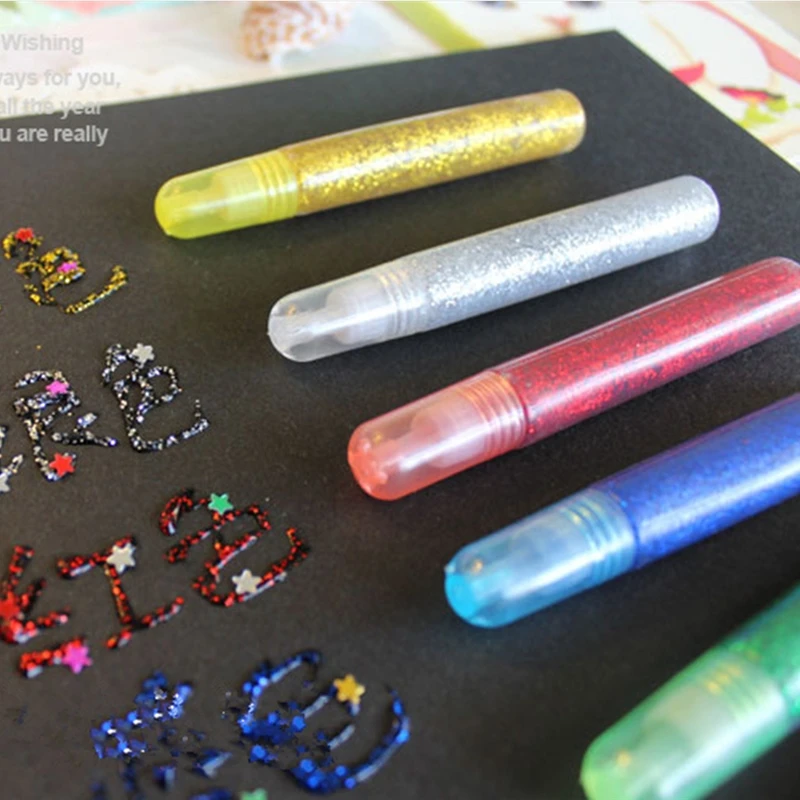 12 Colors Set Glitter Powder Liquid Adhesive Painting Making Paper Flower Crafts Children Art Drawing Pigment Glue Pen Tool Gift