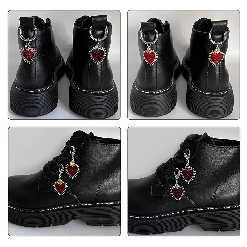 Enamel Rose Flowers Heart Martin Boots Accessories Holder Gothic Devil's Eye Love Shoe Buckle Jewelry Dark Metal Pendant